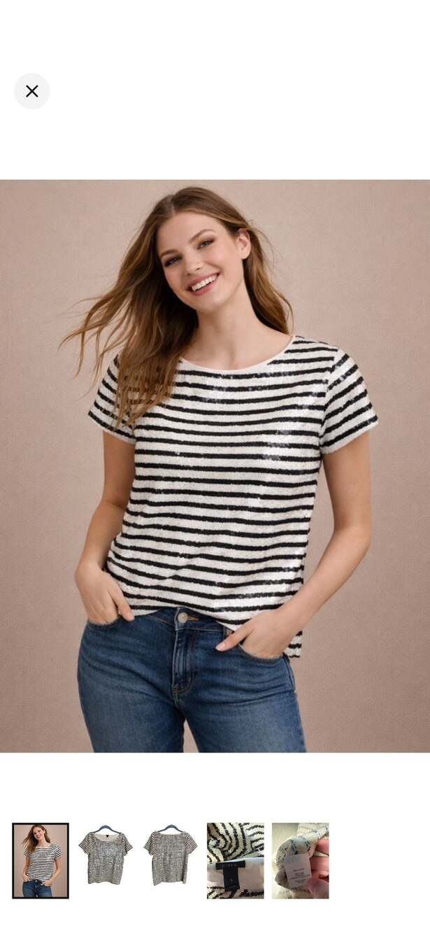 J. Crew Black and White Striped Sequin Tee